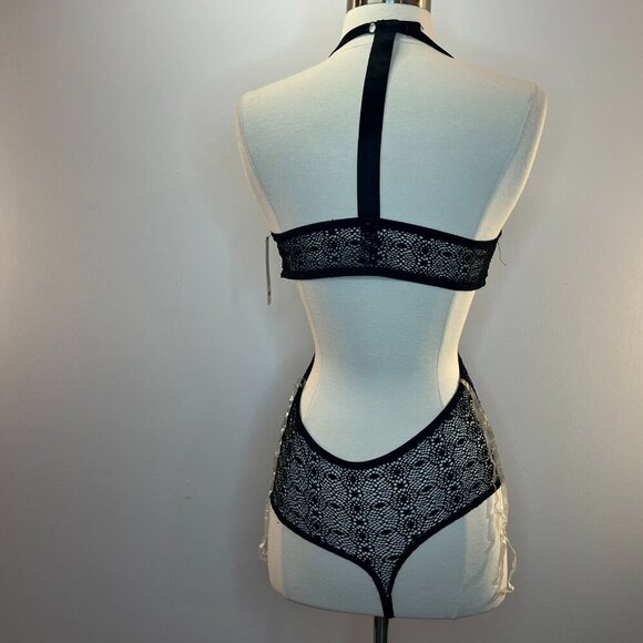 Rene Rofe Lingerie Women's Black Netted One-Piece Bodysuit - Size Large - NWT - Picture 3 of 4